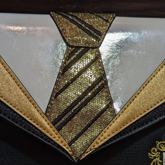 Danielle Nicole Harry Potter Hufflepuff gold sequin necktie envelope handbag - Picture 2 of 9